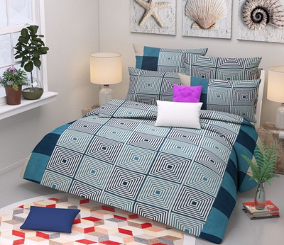 Aciloc Polycotton Double Flat 144 TC Printed Bedsheet(Pack of 1, TealBlue)