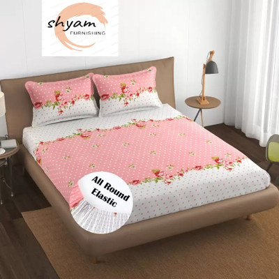 SHYAM Polycotton Double Fitted (Elastic) 200 TC Printed Bedsheet(Pack of 1, Multicolor)
