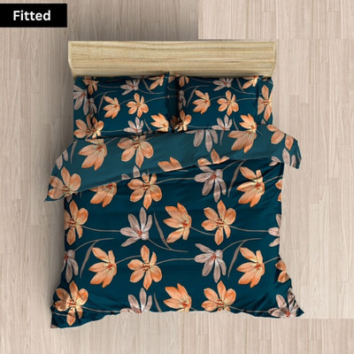 LA COMFY 180 TC Cotton Double Printed Fitted (Elastic) Bedsheet(Pack of 1, Blue3)