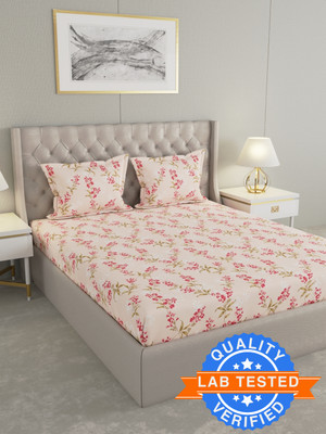 Raymond Home Cotton King Flat 104 TC Floral Bedsheet(Pack of 1, Peach)