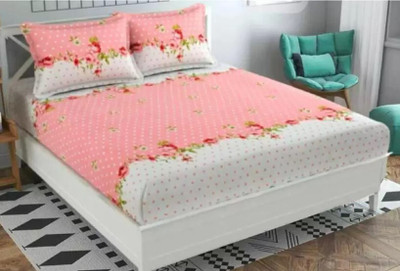 LX LOYREX Cotton Double Fitted (Elastic) 220 TC Polka Bedsheet(Pack of 1, Multicolor)