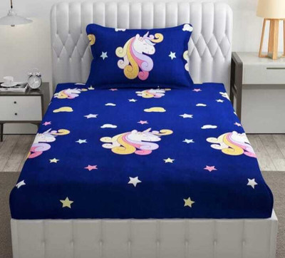 CottonDreamz 200 TC Polycotton Single Cartoon Flat Bedsheet(Pack of 1, Blue)