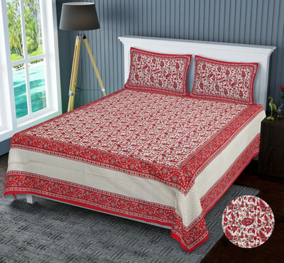 PYAARA PRINTS Cotton King Flat 230 TC Floral Bedsheet(Pack of 1, Red)
