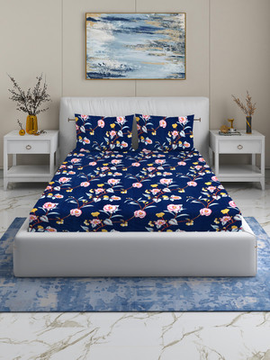 Quirky Home 180 TC Microfiber Double Floral Fitted (Elastic) Bedsheet(Pack of 1, Multicolor)