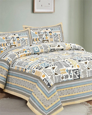 Sere Global Cotton Blend Super King Flat 300 TC Jaipuri Prints Bedsheet(Pack of 1, Multicolor: White)