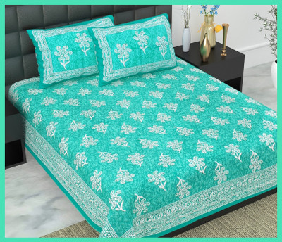 JAIPUR PRINTS Cotton Double Flat 144 TC Printed Bedsheet(Pack of 1, Sky)