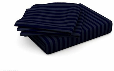 ROOMSTYLE 230 TC Cotton Single Striped Fitted (Elastic) Bedsheet(Pack of 1, Blue)