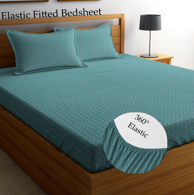 Amrange 210 TC Cotton King Printed Fitted (Elastic) Bedsheet(Pack of 1, Green)