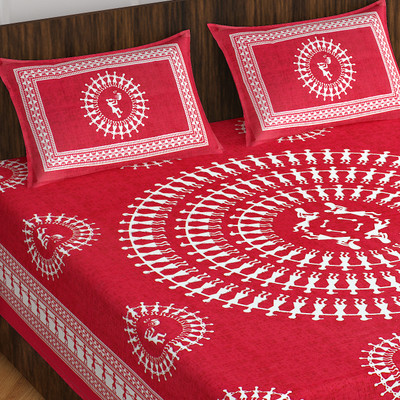 Home@shop Cotton Double Flat 144 TC Printed Bedsheet(Pack of 1, Red)