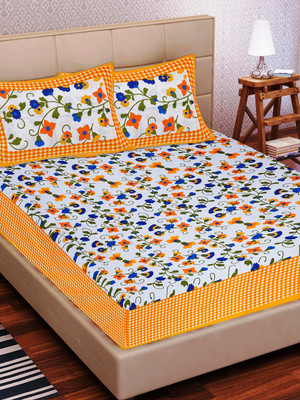Demo Cotton Hub 160 TC Cotton Queen Jaipuri Prints Flat Bedsheet(Pack of 1, Multicolor)