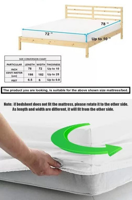 LoveGuru Polycotton Double Fitted (Elastic) 280 TC Printed Bedsheet(Pack of 1, White Patta)