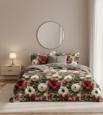 MISNAYA LIVING Cotton King, Double, Queen Flat 300 TC Floral Bedsheet(Pack of 1, Multicolor (Green Base))