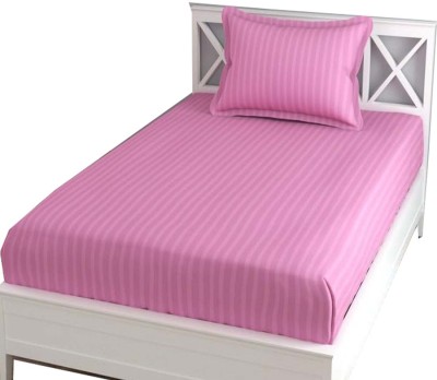 Holy Heart Collections 230 TC Cotton Single Striped Flat Bedsheet(Pack of 1, Pink)