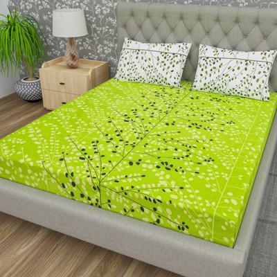 Cosito 144 TC Cotton Double Jaipuri Prints Flat Bedsheet(Pack of 1, Light Green)