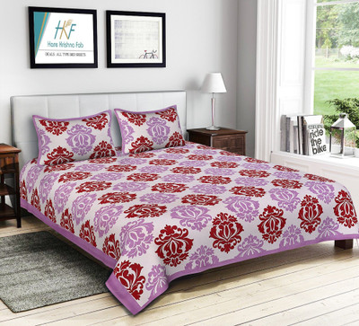 PALANG SHOBHA Cotton King Flat 400 TC Jaipuri Prints Bedsheet(Pack of 1, Purple)