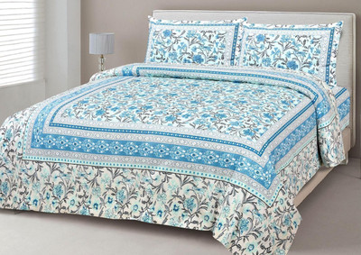 EasyGoods Cotton King Flat 240 TC Jaipuri Prints Bedsheet(Pack of 1, Blue)