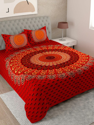 UNIQCHOICE 144 TC Cotton King Jaipuri Prints Flat Bedsheet(Pack of 1, Red)