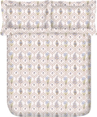 Vintana 160 TC Cotton Queen Floral Flat Bedsheet(Pack of 1, White)