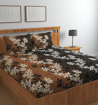 GLORIES 210 TC Cotton King Printed Fitted (Elastic) Bedsheet(Pack of 1, Brown)