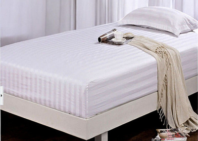 Jaipurlinen Polyester Single Flat 104 TC Striped Bedsheet(Pack of 1, White)