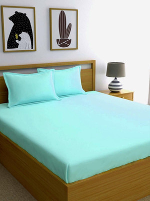 BEVI Microfiber Double Flat 300 TC Solid Bedsheet(Pack of 1, Aqua)