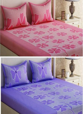 HSR Collection Cotton Double Flat 210 TC Printed Bedsheet(Pack of 6, Purple, Pink)