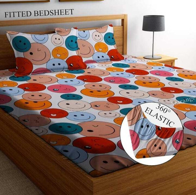 Akshra Loomtex 250 TC Cotton, Polyester King Printed Fitted (Elastic) Bedsheet(Pack of 1, Multicolor)