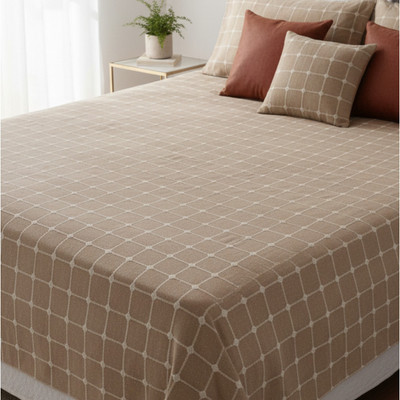 rajnihandlooms Cotton Double Flat 210 TC Checkered Bedsheet(Pack of 1, Light Brown)