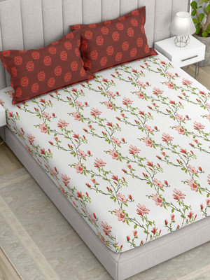 Pure Decor Cotton King Flat 180 TC Motifs Bedsheet(Pack of 1, Beige)