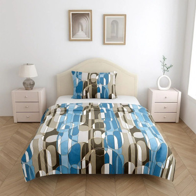 well decor Cotton Blend Single Flat 200 TC Printed Bedsheet(Pack of 1, Blue, Charcoal)