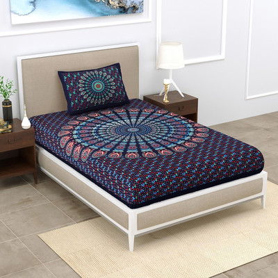 Unique Choice 220 TC Cotton Single Self Design Flat Bedsheet(Pack of 1, Blue)