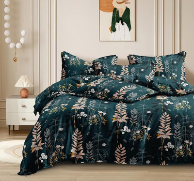 AVINYA 210 TC Cotton Single Floral Fitted (Elastic) Bedsheet(Pack of 1, Green)