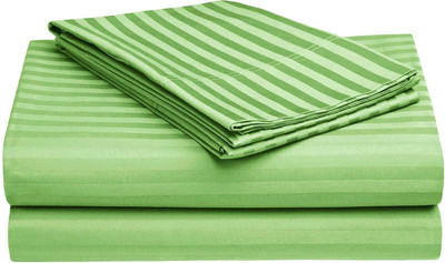 HG TRADERS C Polycotton King Flat 300 TC Striped Bedsheet(Pack of 1, Pista-Green)