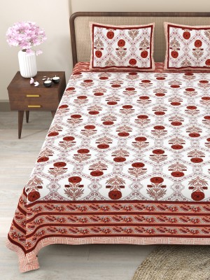 CLOTHOLOGY 240 TC Cotton King Jaipuri Prints Flat Bedsheet(Pack of 1, Peach, Brown, White)