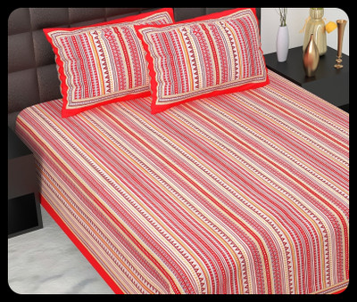 JAIPUR PRINTS Cotton Double Flat 220 TC Jaipuri Prints Bedsheet(Pack of 1, Red)