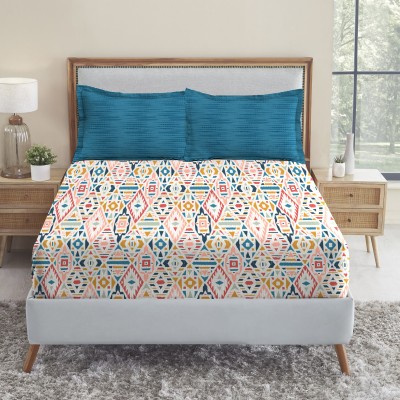 TRIDENT 144 TC Cotton Queen Geometric Flat Bedsheet(Pack of 1, Erin Blue)