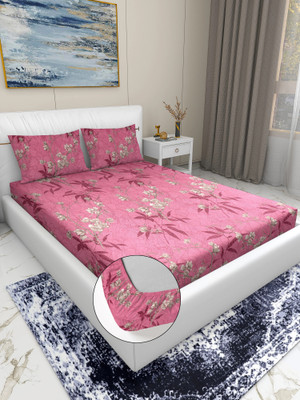 Flipkart SmartBuy 120 TC Microfiber Double Printed Fitted (Elastic) Bedsheet(Pack of 1, Pink)