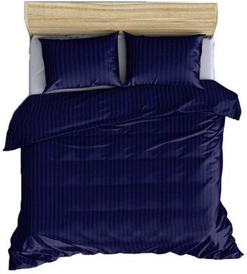 BROMWICK 144 TC Microfiber Double Striped Flat Bedsheet(Pack of 1, Navy Blue)