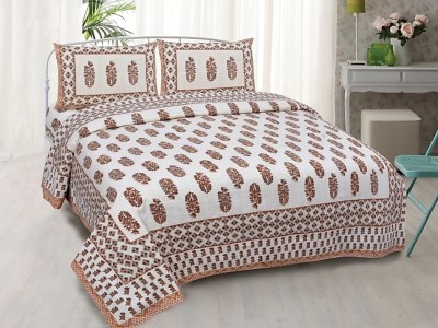 Lali Prints 165 TC Cotton Double Printed Flat Bedsheet(Pack of 1, White, Brown)