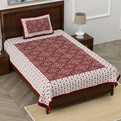 WAR TRADE 104 TC Cotton Single Jaipuri Prints Flat Bedsheet(Pack of 1, Meroon)