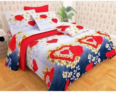 Aaarav textile Polycotton, Microfiber, Cotton Blend Double Flat 160 TC 3D Printed Bedsheet(Pack of 1, Maroon)