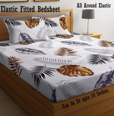 Amrange 210 TC Cotton King Abstract Fitted (Elastic) Bedsheet(Pack of 1, Multicolor)