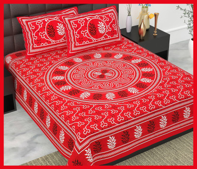 JAIPUR PRINTS Cotton Double Flat 240 TC Jaipuri Prints Bedsheet(Pack of 1, Red)