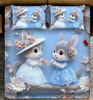 Woolpik Cotton Queen Flat 300 TC 3D Printed Bedsheet(Pack of 1, Multicolor (Cat))