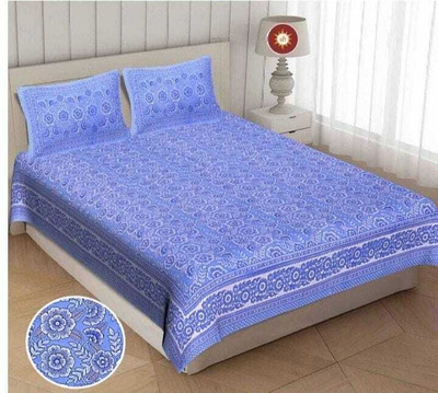DHRUVINSRI Cotton King Flat 220 TC Floral Bedsheet(Pack of 1, Blue)