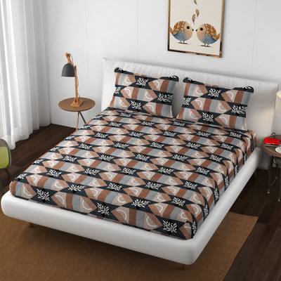 vesture 220 TC Cotton Double Geometric Flat Bedsheet(Pack of 1, B_36)
