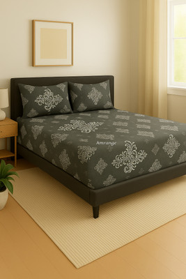 Amrange Cotton King Fitted (Elastic) 210 TC 3D Printed Bedsheet(Pack of 1, Grey)