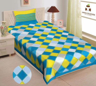 Monik Handicrafts 144 TC Cotton Single Checkered Flat Bedsheet(Pack of 1, Blue)