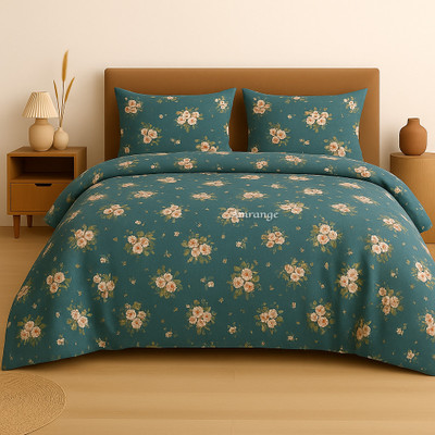 Amrange Cotton King Flat 220 TC Floral Bedsheet(Pack of 1, Green)