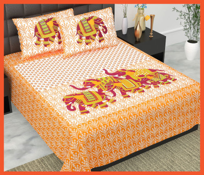 BedZone Cotton Double Flat 240 TC Jaipuri Prints Bedsheet(Pack of 1, Brown)